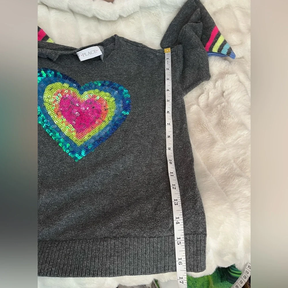 Place Girls 7/8 Grey Rainbow Heart Sequin Spring Colorful Top School Fall Winter